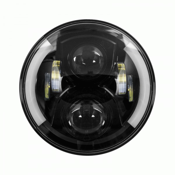 Motorcycle Headlights - 7 Inch Round Black w/Parti...